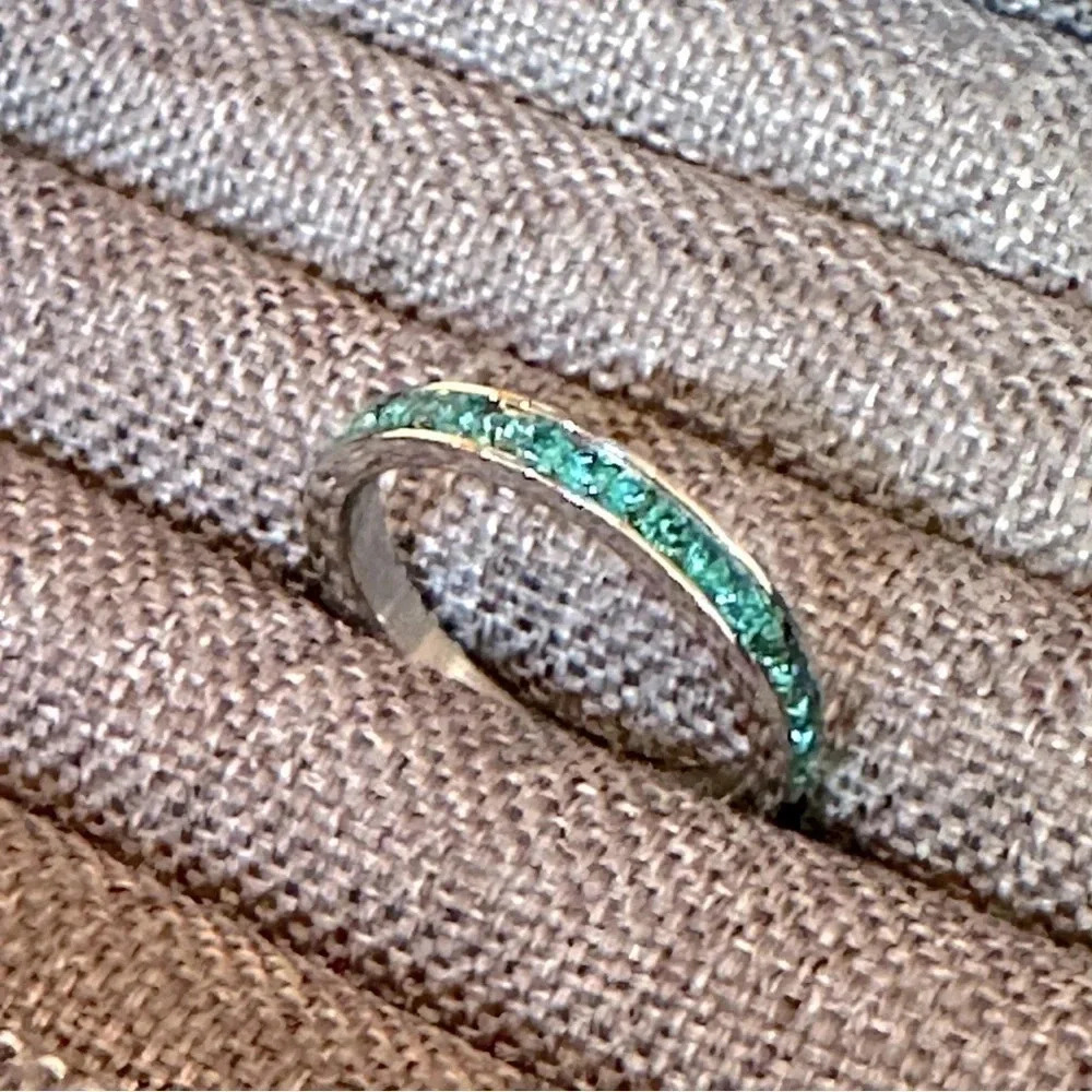 Blue Zircon Colored CZ Stainless Steel Eternity Band Ring December Birthstone - Picture 7 of 7